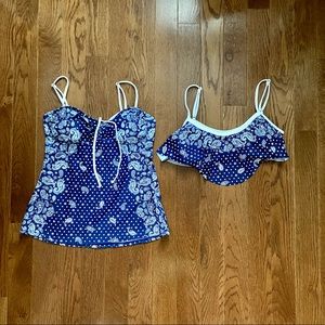 Blue Paisley Swim Bikini top and Swim shirt